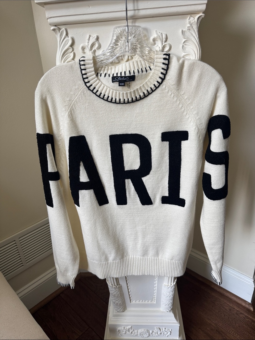 CHARLIE B Cream Sweater with Black 'PARIS' Logo